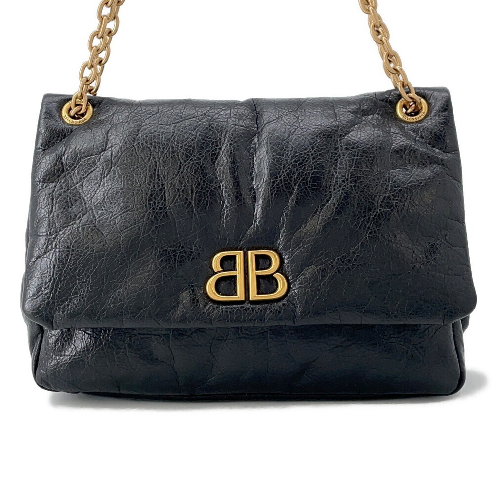 Balenciaga Chain Shoulder Bag Monaco Leather Black